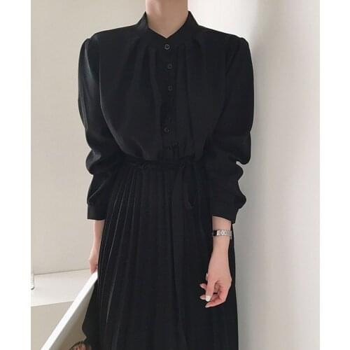 S-Xl New New Spring Dress Girls Boho Solid Female Vintage Dress Party Oversize Long Sleeve Women Dresses Robe Vestido