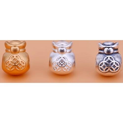 S999 foot Silver 3D gold-plated hard silver copper coin bag with beads and hand-made DIY woven bracelet with beads