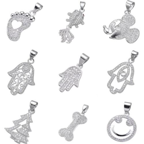 Juya DIY Micro Pave Zircon Hamsa Hand Owl Christmas Tree Charms For Handmade Fashion Charms Bracelet Necklace Earrings Making