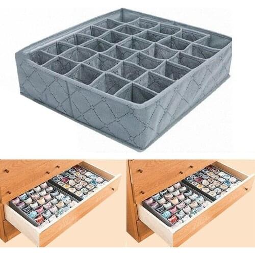 Charcoal 30 Cell Foldable Bamboo Underwear Socks Drawer Organizer Storage Box Polypropylene Non-woven Separate Box