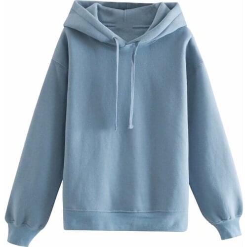 DOUJILI Loose Casual Sweatshirts Fashion Long Sleeve Pure color Hooded Sweatshirts Grey Blue Cream