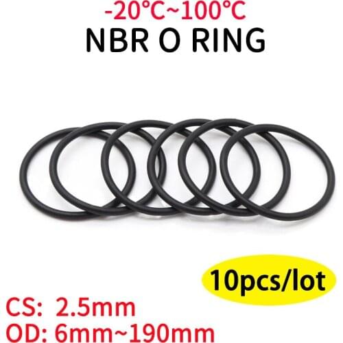 10pcs NBR O Ring Seal Gasket Thickness CS 2.5mm OD 6~190mm Nitrile Butadiene Rubber Spacer Oil Resistance Washer Round Shape