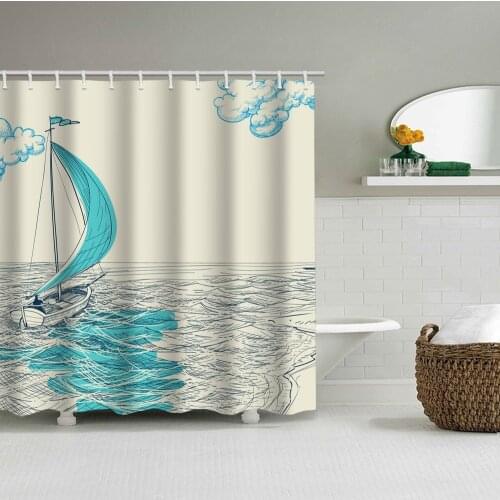 Japanese fresh sailboat printing bathroom shower curtain bathroom partition curtain comes with hooks multiple sizes