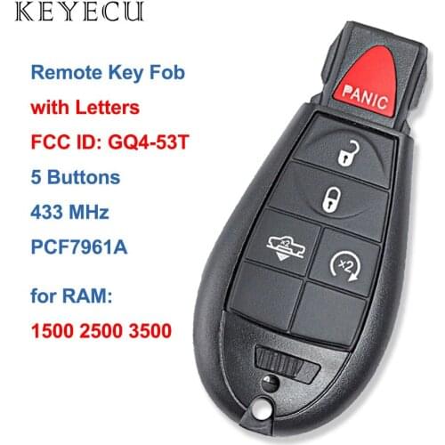 Keyecu Aftermarket Remote Car Key Fob 433Mhz PCF7961A for Dodge RAM 1500 2500 3500 2013 2014 2015 2016 2017 2018 GQ4-53T