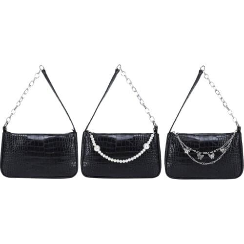 Womens Bag Fashion Alligator Pattern Shoulder Underarm Bag Casual Lady Butterfly Pearl Chain Solid Color Shopper Purse Handbags