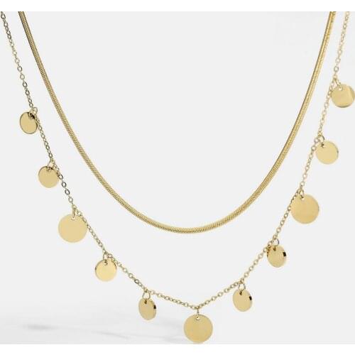 14K Gold Plating Stainless Steel Snake Pilar Chain Dot Necklace For Women Multi Tiny Round Circle Disc Charm Choker Jewelry