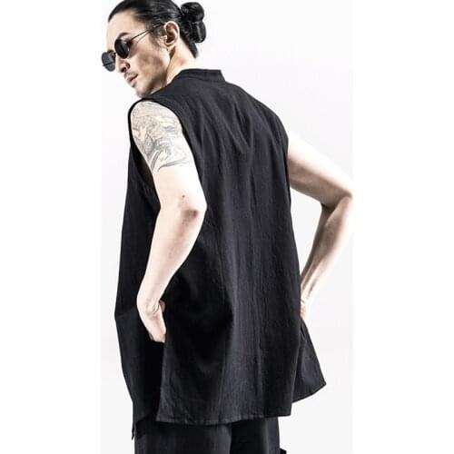 Vests for men waistcoat male linen clothing Japanese streetwear waistcoat men latest waistcoat designs for men KZ2008