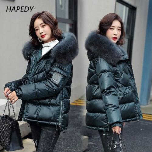 Winter Coat Women 2021 New Puffer Jacket Hooded Cotton-Padded Short Woman Parkas Fur Collar Solid Color Loose Winter Warm Clothe