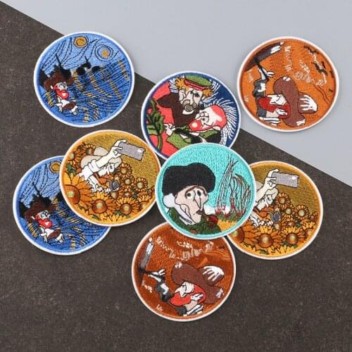 Famous Van Gogh Painting The Starry Night Iron On Embroidered Clothes Patches For Woman Girl Clothing Stickers Garment Wholesale