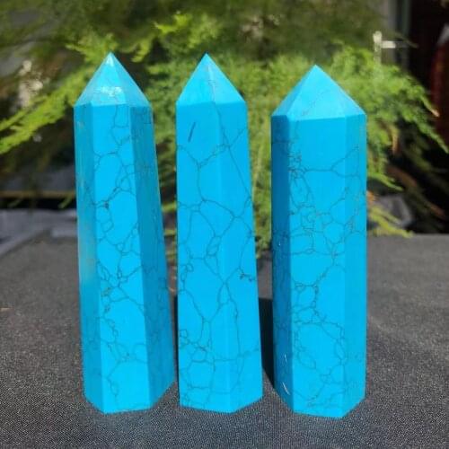 80-100G Natural Turquoise Crystal Wand Pink Quartz Point Gemstone Tower Mineral Healing 1PCS
