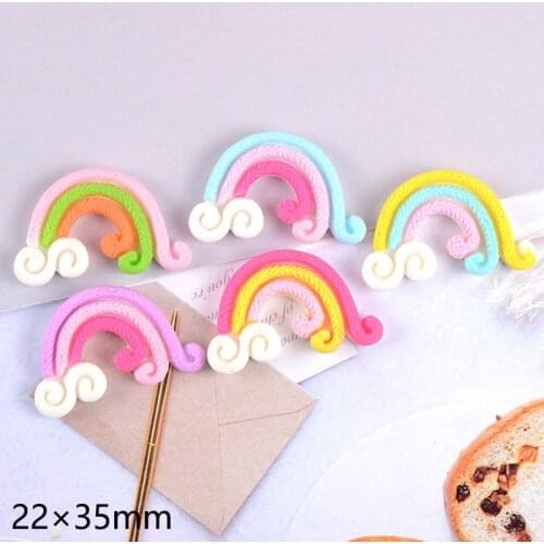 10Pcs Kawaii Rainbow Cloud Flatback Resin Cabochon Scrapbooking Fit Hair bow Center Embellishments DIY Accessories:22*35mm