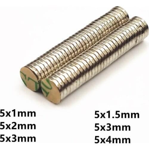 10PCS/LOT Neodymium magnet 5x1 5x1.5 5x2 5x3 5x4 mm Belt with 3M self - adhesive N35 NdFeB magnet Dia 5mm thickness 1 1.5 2 3 4