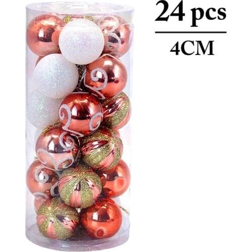 24 PCS Plastic Christmas Ball Ornament Kits 1.57in Round Xmas Ball Hanging Christmas Tree Decorations For Christmas Party Events