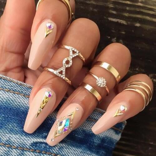 5Pcs/set Bohemia Retro Crystal Ball Simple Hollow Punk Personality Knuck Silver Color Open Ring Women Wedding Anniversary Gift