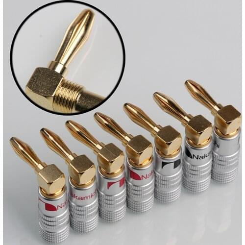 8/20PC 4mm L Type Banana Plug Nakamichi Right Angle Speaker Adapter Wire Cable Connector 24K Gold Plated For HiFi Musical Audio