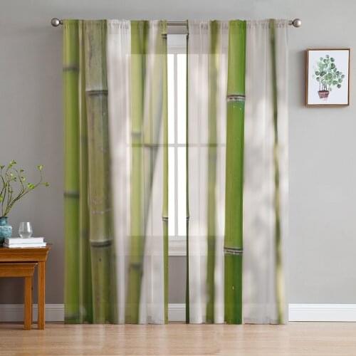 Bamboo Forest Window Curtains Bedroom Modern Drape Sheer Tulle Valances Living Room Kitchen Voile Curtain