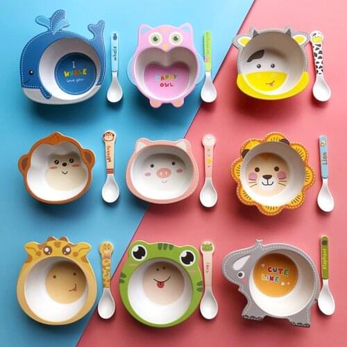 Bamboo fiber tableware cute cartoon children bowl spoon set household baby meal bowl child food supplement rice bowl soup bowl