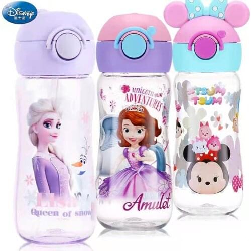 Disney Child Water Tritan Cup Mickey Mouse Frozen Straw Cup Straight Drink Cup Student Marvel Sofia baby water bottle for kids