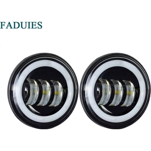 FADUIES 4.5" 30W LED Auxiliary Spot Passing Projector Lamp Fog Light With Angel Eyes For Harley Motorcycle