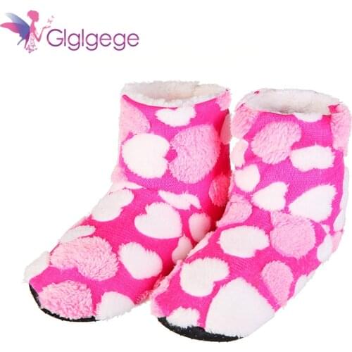 Glglgege Ladies Home Floor Soft Women indoor Slippers sole Cotton-Padded Shoes Female Cashmere Warm Casual Heart-shaped Shoes
