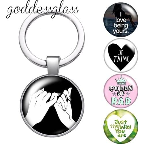 J'aime love being yours letters Beauty Fashion glass cabochon keychain Bag Car key chain Ring Holder Charms keychains for Gifts