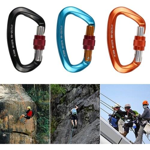 Outdoor 25KN Mountaineering Caving Rock Climbing Carabiner D Shaped Safety Master Screw Lock Buckle Escalade Equipement
