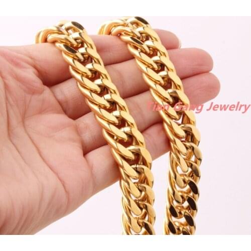 Customize Size 7-40" 14mm Top Quality 316L Stainless Steel Gold Curb Cuban Chain Mens Women Necklace Or Bracelet Gift