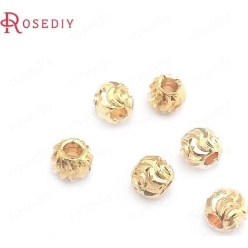 40390)30PCS 3.8MM 24K Gold Color Brass Round Ball Necklaces Bracelets Spacer Beads Jewelry Making Supplies Diy Accessories