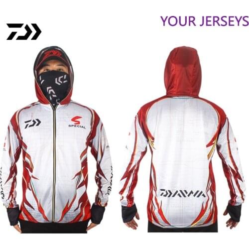 Summer Daiwa Fishing Shirt Sun Protection Fack Neck Outdoor Breathable Clothes for Fisherman Quick Dry Anti-UV Fishing Hooded