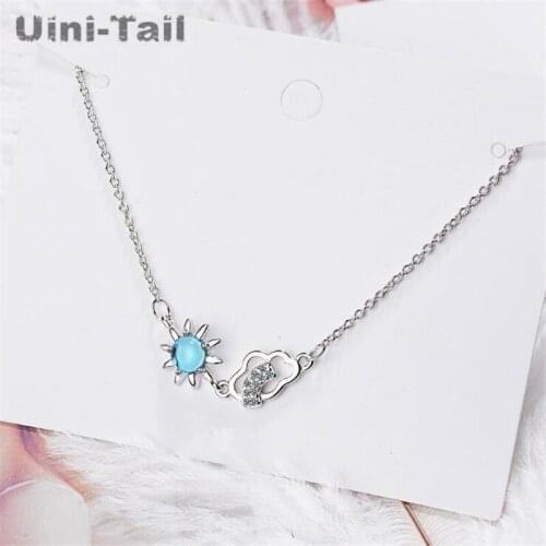 Uini-Tail hot new 925 sterling silver blue sun cloud necklace sweet dynamic artificial crystal cloud micro-inlay high quality