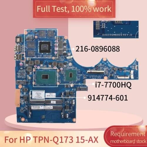For HP TPN-Q173 15-AX DAG35GMB8D0 914774-601 SR32Q I7-7700HQ 216-0896088 DDR4 Notebook motherboard Mainboard full test 100% work