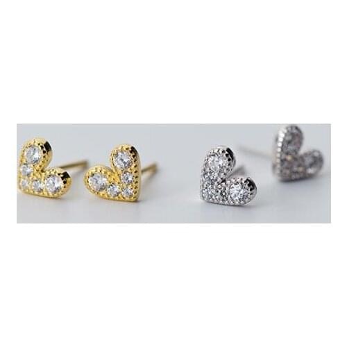 Cute 1pair 100% REAL. 925 Sterling Silver Fine Jewelry WHITE CZ Stone Set Heart Love Stud Earrings Womens GTLE2156