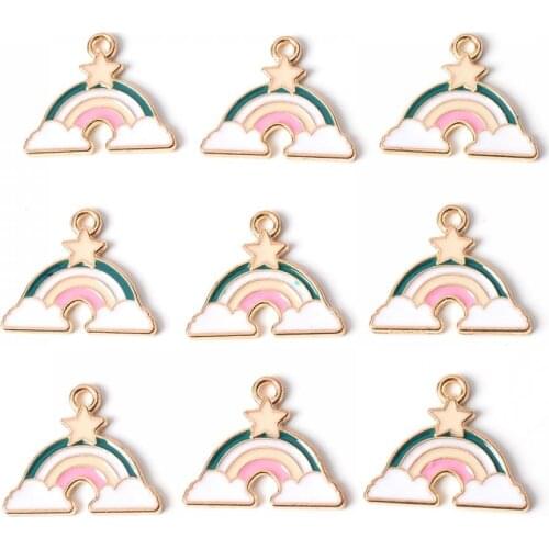 10Pcs Fasion Simple Rainbow Star Alloy Metal Drop Oil Pendant Findings For Jewelry Making Bracelet Earrings Accessories