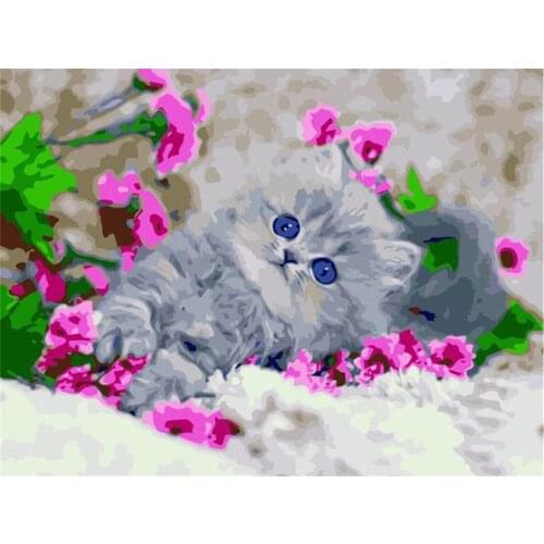 Flower Cats Animal DIY 11CT Cross Stitch Embroidery Kits Craft Needlework Set Cotton Thread Printed Canvas Home Sell