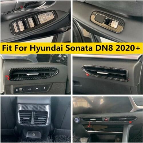 Head Light Lamp Window Lift Button Air AC Vent Panel Cover Trim For Hyundai Sonata 10th 2020 2021 ABS Carbon Fiber Accessories
