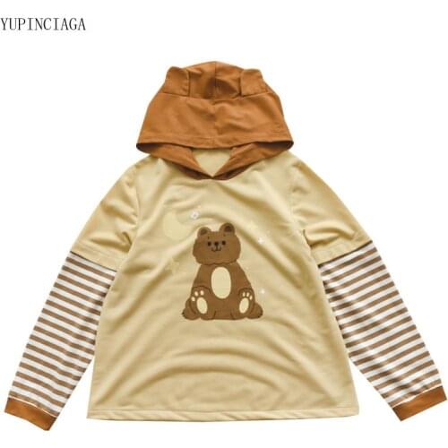 2020 New Women Sweet Style Hooded Sweatshirt Kawaii Bear Print Hoodies Loose Long Sleeve Girl Casual Pullovers YUPINCIAGA