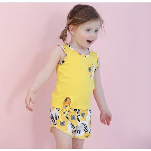2021 New Baby Girls Summer Casual Clothing Sets Sleeveless Vest Tops Fashion Flower Shorts Children Beachwear Outfits 6M-4Y