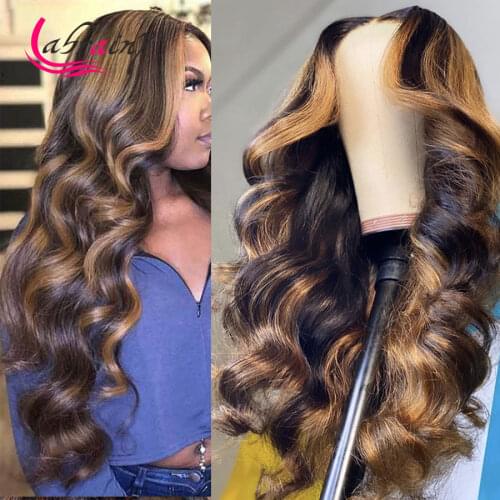 HD Transparent 13X6 Lace Frontal Human Hair Wigs Body Wave Lace Front Pre Plucked Highlight Honey Blonde Wigs Bleached Knots