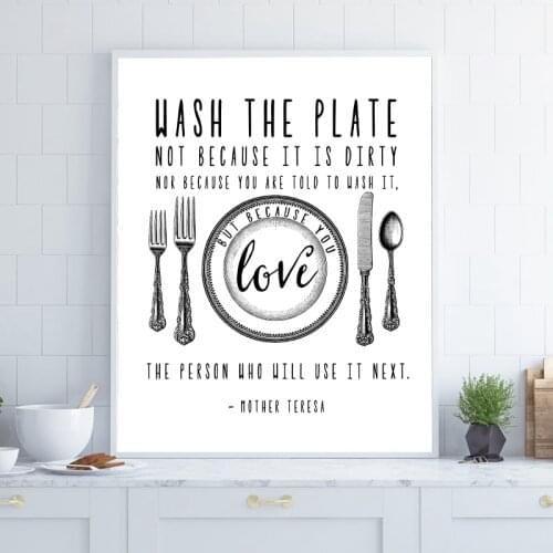 Mother Teresa Quotes Poster Black White Minimalist Painting Picture Modern Wall Art Canvas Prints Restaurant Kitchen Wall Decor