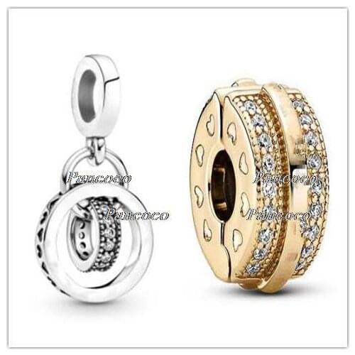 Authentic 925 Sterling Silver Pan Logo Circles Dangle Charm Bead Fit Pandora Bracelet & Necklace Jewelry