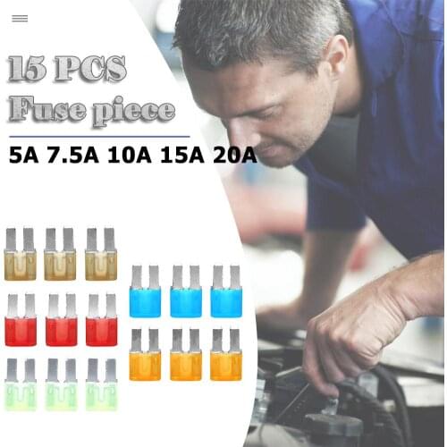 15pcs Micro2 Fuses 5A 7.5A 10A 15A 20A Car Auto Blade Fuse Assortment Kit Replacement Zinc Alloy Vehicles Accessories