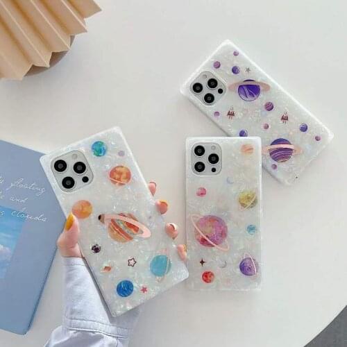 Gimfun Luxury Marble Planet Phone Case for IPhone 11 12 Pro Max Soft Silicone Shell Square Shockproof Electroplating Case