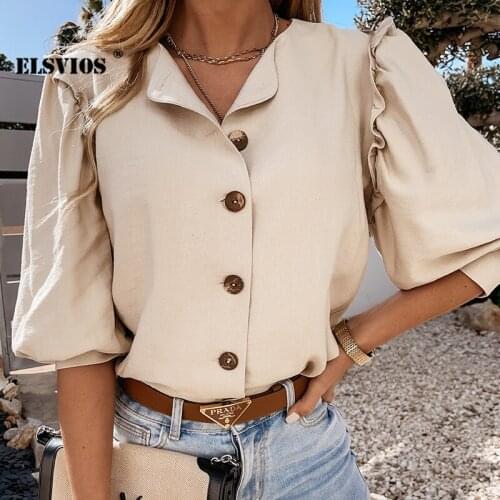 Fashion Simple 2021 V Neck Solid Color Long Sleeves Spring Summer New Shirts Elegant Office Lady Buttons Cardigan Casual Blouses
