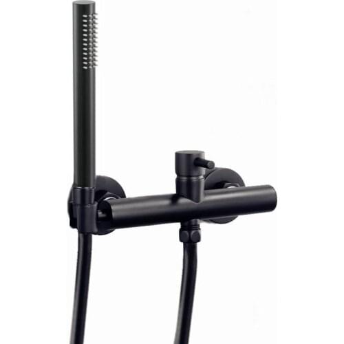 Bathroom Black Shower Faucet with Hand Shower Wall Mount Single Handle Solid Brass Bathtub Shower Mixer TH980