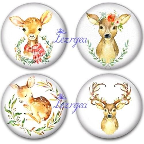 Little deers glass cabochon, Little deer and flower Round photo glass cabochon demo flat back Making findings
