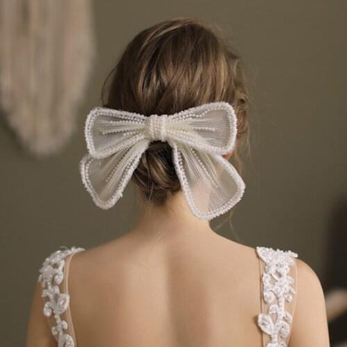 Wedding Headwear Accessories White Beaded Hairpin Bow Bridal Tiara Exquisite Wedding Dress Accessories for Woman Formal Party