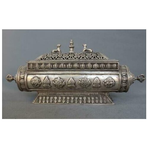 Tibet Buddhism Silver Auspicious 8 treasures Beast Statue Incense burner Censer
