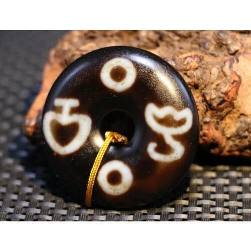 Treasure Power Tibetan Old Agate special Totem Coin dZi Bead Amulet Timestown UPD1210A