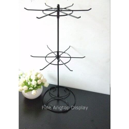 Black Wrought Iron Rotating Holder 2-Tier Revolving Stand Rack Jewelry Keyring Display Hanger 12 Hooks