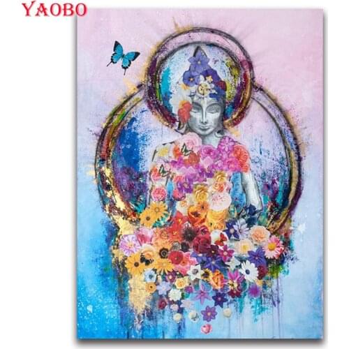 Diy Cross Stitch Religion Buddha FlowerDiamond Embroidery Rhinestones Painting Full Square round Drill Mosaic picture by numbers